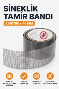 Sineklik Tamir Bandı 2 Metre x 48 mm | Güçlü Yapışkanlı Sineklik Yama Bandı | Pencere ve Kapı Sineklik Onarıcı