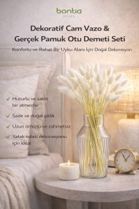 Cam Vazo + Gerçek Pamuk Otu – Gerçek Pamuk Otu Demeti ile Hazır Dekor - Görsel 4
