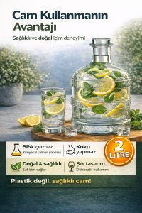 Cam Damacana Sürahi 2 Litre – Detoks & Limonata Şişesi, Dekoratif Cam İçecek Dispenseri - Görsel 3