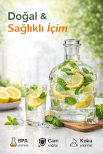 Cam Damacana Sürahi 2 Litre – Detoks & Limonata Şişesi, Dekoratif Cam İçecek Dispenseri - Görsel 5