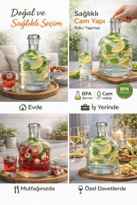Cam Damacana Sürahi 2 Litre – Detoks & Limonata Şişesi, Dekoratif Cam İçecek Dispenseri - Görsel 6