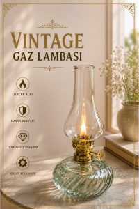 Dekoratif Cam Gaz Lambası – Vintage Tasarım, Ortam Aydınlatma, Şık Ev Dekoru
