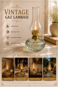 Dekoratif Cam Gaz Lambası – Vintage Tasarım, Ortam Aydınlatma, Şık Ev Dekoru - Görsel 2