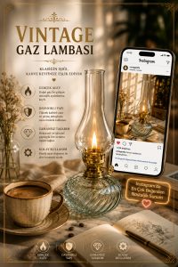 Dekoratif Cam Gaz Lambası – Vintage Tasarım, Ortam Aydınlatma, Şık Ev Dekoru - Görsel 3
