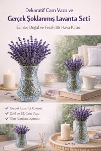 Kesitli Cam Vazo & Gerçek Şoklanmış Lavanta Seti – Birlikte Al Seti - Görsel 3