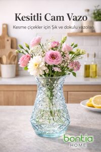 Kesitli Cam Vazo – Şık Dekoratif Çiçek Vazosu | Modern Tasarım, Dayanıklı Cam - Görsel 2