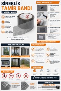 Sineklik Tamir Bandı 2 Adet Set 2 Metre x 48 mm Yapışkanlı Sineklik Yama ve Onarım Bandı - Görsel 4