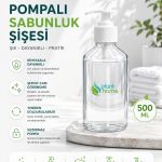 500 ML Pompalı Sabunluk Şişesi - Şeffaf Cam Görünümlü Sıvı Sabunluk | Banyo ve Mutfak İçin Yeniden Doldurulabilir Dispenser