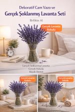 Gerçek Şoklanmış Lavanta ve Cam Vazo Seti – Gerçek Kokulu Dekoratif Lavanta Demeti - Görsel 3
