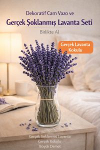 Gerçek Şoklanmış Lavanta ve Cam Vazo Seti – Gerçek Kokulu Dekoratif Lavanta Demeti - Görsel 4