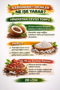 Cocopeat İçerikli Bitki Toprağı 20 Litre – Perlit - 5-15 Kırmızı Ponza Katkılı Salon Bitkisi Toprağı - Görsel 5