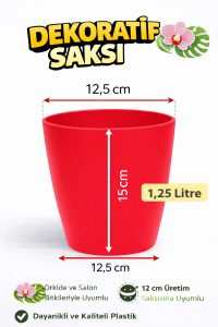 Dekoratif Saksı 12,5 cm | Canlı Kırmızı Renk | 1,25 Litre | Orkide ve Salon Bitkileri İçin - Görsel 3