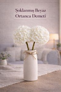Şoklanmış Beyaz Ortanca Demeti – Uzun Ömürlü, Bakım Gerektirmeyen Dekoratif Hediye - Görsel 2