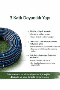 Termo Kauçuklu Bahçe Hortumu 15 Metre | 3 Katlı Dayanıklı Yapı | Su Sulama ve Yıkama Hortumu - Görsel 2