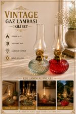 Vintage Gaz Lambası İkili Set – Dekoratif Nostaljik Cam Gaz Lambası Kırmızı & Şeffaf - Görsel 3