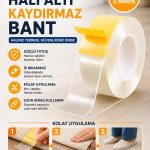 Halı Altı Kaydırmaz Bant 48mm x 5 Metre Çift Taraflı Güçlü Yapışkan Halı ve Yolluk Sabitleyici Bant