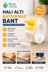 Halı Altı Kaydırmaz Bant 48mm x 5 Metre Çift Taraflı Güçlü Yapışkan Halı ve Yolluk Sabitleyici Bant