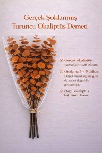 Gerçek Şoklanmış Turuncu Okaliptüs Demeti | Doğal Kokulu | Büyük Yaprak Büyük Demet