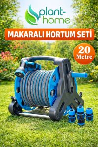 Makaralı Hortum Seti 20 Metre Bahçe Sulama Hortumu 1/2 İç Çap 5 Fonksiyonlu Sulama Tabancalı