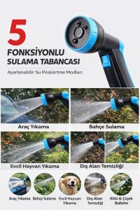 Makaralı Hortum Seti 20 Metre Bahçe Sulama Hortumu 1/2 İç Çap 5 Fonksiyonlu Sulama Tabancalı - Görsel 3