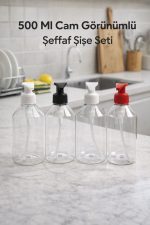 500 Ml Cam Görünümlü Şeffaf PET Şişe Seti – 4 Adet | Banyo - Şampuan - Mutfak - Deterjan - Görsel 4