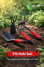 Hobi Çapa Tırmık Kürek 3’lü Set | Metal Bahçe El Aletleri | Saksı, Çiçek, Bitki ve Toprak İçin