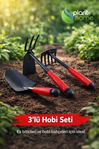 Hobi Çapa Tırmık Kürek 3’lü Set | Metal Bahçe El Aletleri | Saksı, Çiçek, Bitki ve Toprak İçin