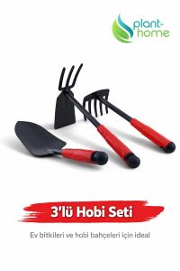 Hobi Çapa Tırmık Kürek 3’lü Set | Metal Bahçe El Aletleri | Saksı, Çiçek, Bitki ve Toprak İçin - Görsel 2