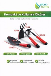 Hobi Çapa Tırmık Kürek 3’lü Set | Metal Bahçe El Aletleri | Saksı, Çiçek, Bitki ve Toprak İçin - Görsel 3