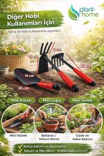 Hobi Çapa Tırmık Kürek 3’lü Set | Metal Bahçe El Aletleri | Saksı, Çiçek, Bitki ve Toprak İçin - Görsel 4