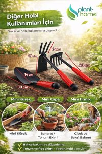 Hobi Çapa Tırmık Kürek 3’lü Set | Metal Bahçe El Aletleri | Saksı, Çiçek, Bitki ve Toprak İçin - Görsel 4