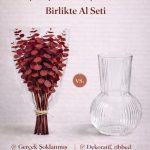 Kızıl Şoklanmış Gerçek Okaliptüs ve Cam Vazo Seti – Doğal Kokulu, Uzun Ömürlü Dekoratif Set