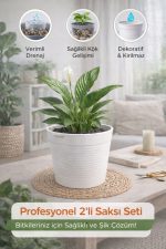 Akıllı 2’li Saksı Seti – Bone Beyaz Dekoratif Saksı + Şeffaf Üretim Saksısı | Drenajlı, Kırılmaz