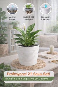 Akıllı 2’li Saksı Seti – Bone Beyaz Dekoratif Saksı + Şeffaf Üretim Saksısı | Drenajlı, Kırılmaz
