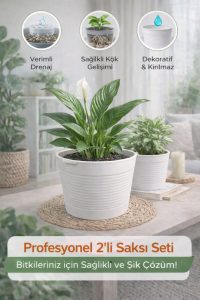 Akıllı 2’li Saksı Seti – Bone Beyaz Dekoratif Saksı + Şeffaf Üretim Saksısı | Drenajlı, Kırılmaz - Görsel 4