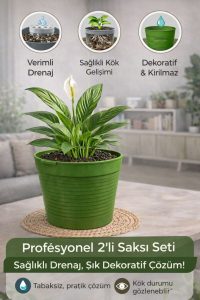 Akıllı 2’li Saksı Seti – Yeşil Dekoratif Saksı + Şeffaf Üretim Saksısı | Drenajlı, Kırılmaz - Görsel 5