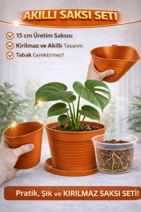 Akıllı 2’li Saksı Seti – Terracota Dekoratif Saksı + Şeffaf Üretim Saksısı | Drenajlı, Kırılmaz - Görsel 2
