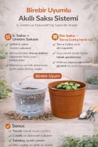 Akıllı 2’li Saksı Seti – Terracota Dekoratif Saksı + Şeffaf Üretim Saksısı | Drenajlı, Kırılmaz - Görsel 5