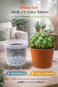 Akıllı 2’li Saksı Seti – Terracota Dekoratif Saksı + Şeffaf Üretim Saksısı | Drenajlı, Kırılmaz - Görsel 7