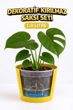 2’li Saksı Seti – 15 Pot Üretim Saksısı + 1,8 Litre Sarı Dekoratif Kırılmaz Saksı | Tabaksız Uyumlu - Görsel 2