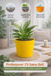 2’li Saksı Seti – 15 Pot Üretim Saksısı + 1,8 Litre Sarı Dekoratif Kırılmaz Saksı | Tabaksız Uyumlu - Görsel 4