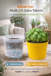 2’li Saksı Seti – 15 Pot Üretim Saksısı + 1,8 Litre Sarı Dekoratif Kırılmaz Saksı | Tabaksız Uyumlu - Görsel 5