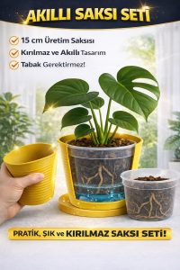 2’li Saksı Seti – 15 Pot Üretim Saksısı + 1,8 Litre Sarı Dekoratif Kırılmaz Saksı | Tabaksız Uyumlu - Görsel 7