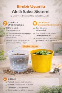2’li Saksı Seti – 15 Pot Üretim Saksısı + 1,8 Litre Sarı Dekoratif Kırılmaz Saksı | Tabaksız Uyumlu - Görsel 8