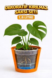 2’li Saksı Seti | 15 Pot Şeffaf Üretim Saksısı + 1,8 L Turuncu Kırılmaz Dekoratif Dış Saksı - Görsel 4