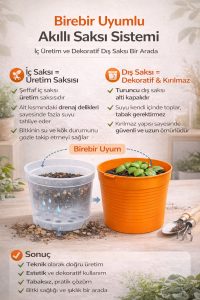 2’li Saksı Seti | 15 Pot Şeffaf Üretim Saksısı + 1,8 L Turuncu Kırılmaz Dekoratif Dış Saksı - Görsel 7