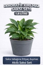 2’li Saksı Seti | 15 Pot Yarı Şeffaf Üretim Saksısı + 1,8 L Gri Dekoratif Kırılmaz Dış Saksı