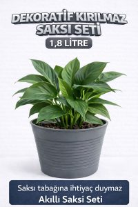 2’li Saksı Seti | 15 Pot Yarı Şeffaf Üretim Saksısı + 1,8 L Gri Dekoratif Kırılmaz Dış Saksı
