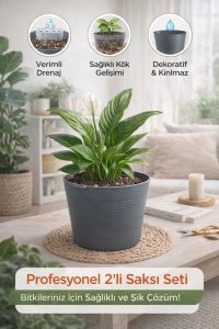 2’li Saksı Seti | 15 Pot Yarı Şeffaf Üretim Saksısı + 1,8 L Gri Dekoratif Kırılmaz Dış Saksı - Görsel 4