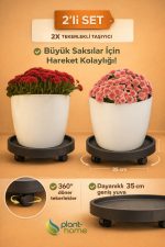 2’li Set Tekerlekli Saksı Altlığı – Bitki, Damacana ve Hava Difüzörü İçin Çok Amaçlı Taşıyıcı